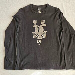 Vintage Daniele Fiesoli Italy Screen Printed Tee Shirt Long Sleeve Black Size M